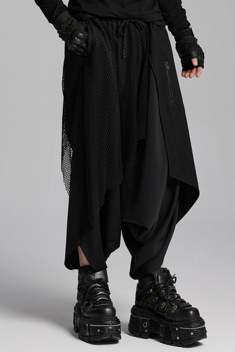 Punk Trousers with Asymmetric Zipper and Mesh Panels