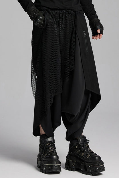 Punk Trousers with Asymmetric Zipper and Mesh Panels