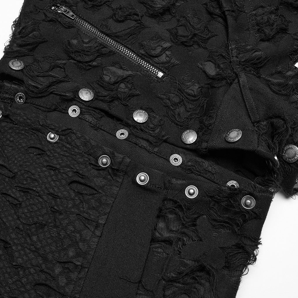 Ripped Punk Pants with Metal Rings and Detachable Split
