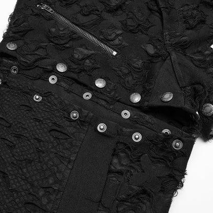 Ripped Punk Pants with Metal Rings and Detachable Split