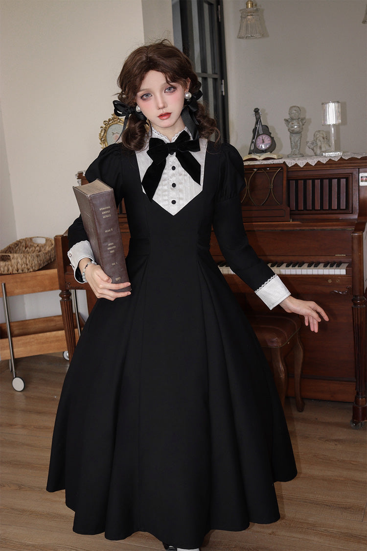 Stand Collar Bow-Trimmed Elegant Gothic OP Dress