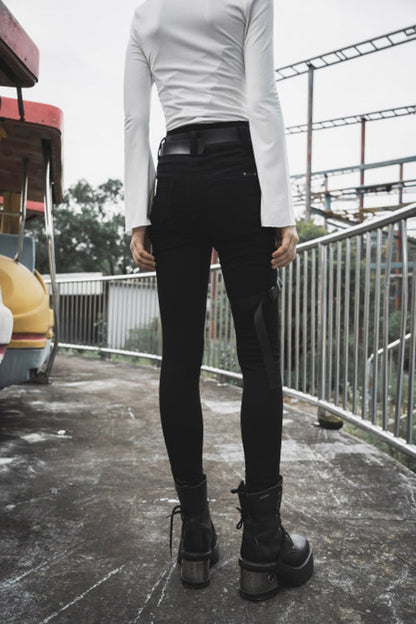 Womens Skinny Denim Jeans with Detachable Loops