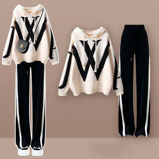 Soft Colorblock Hooded Sweater Casual Pants