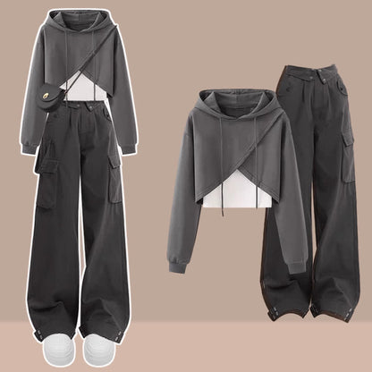 Cross Hoodie Top Crop Chic Pockets Cargo Tank Pants