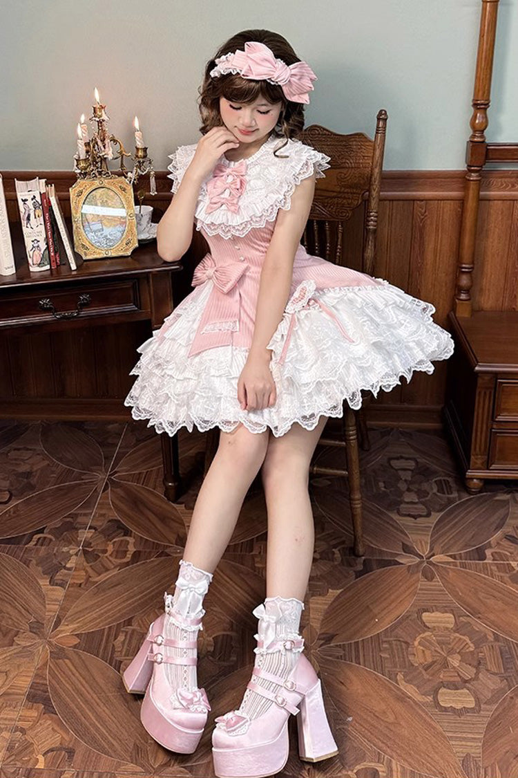 Rose Miss Tsundere Sleeveless Layered Ruffle Bow Lace Asymmetrical Princess Sweet Dress
