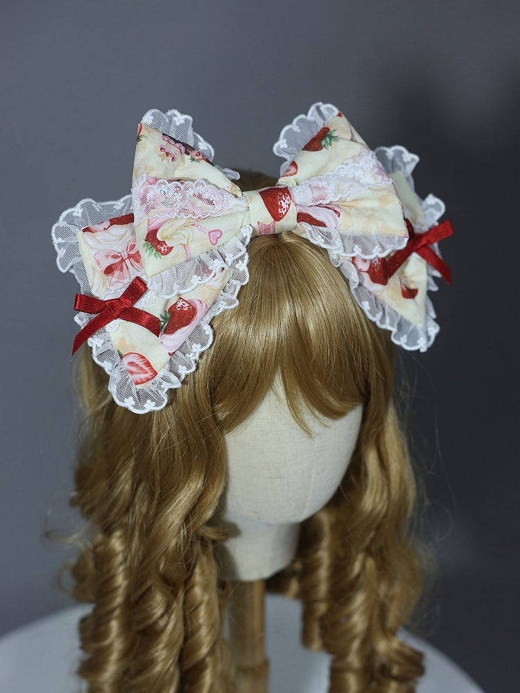 Pink / Yellow / White Strawberry Print Bowknot KC