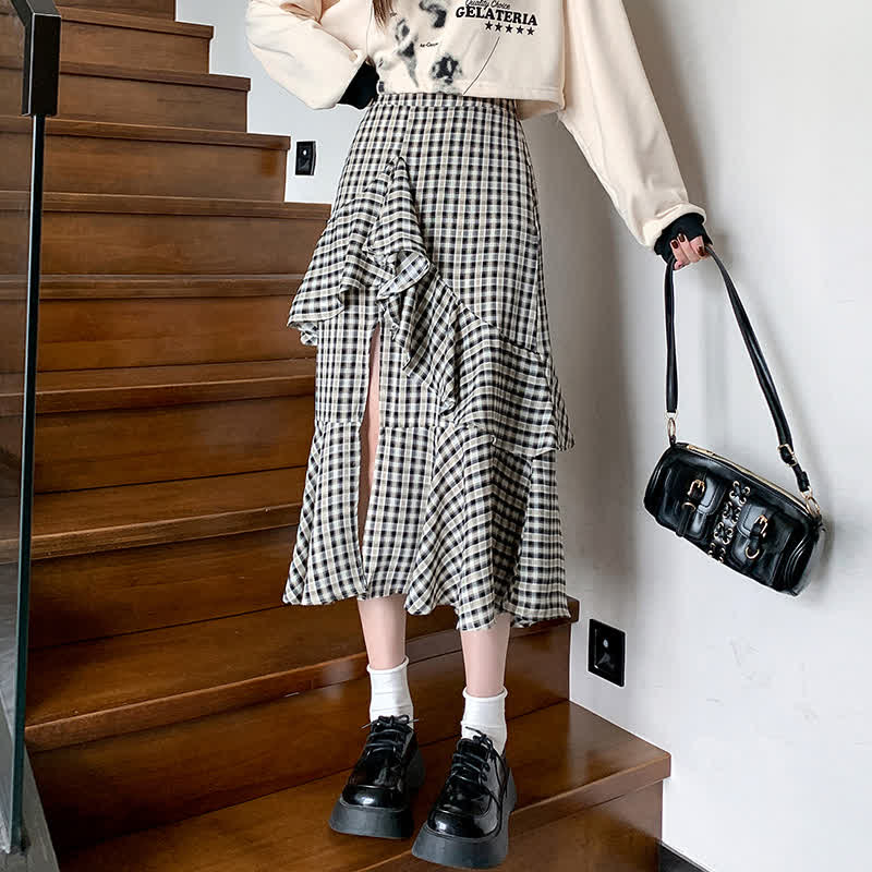 Skirt Split T-Shirt Lattice Flouncing Love Print Set Heart