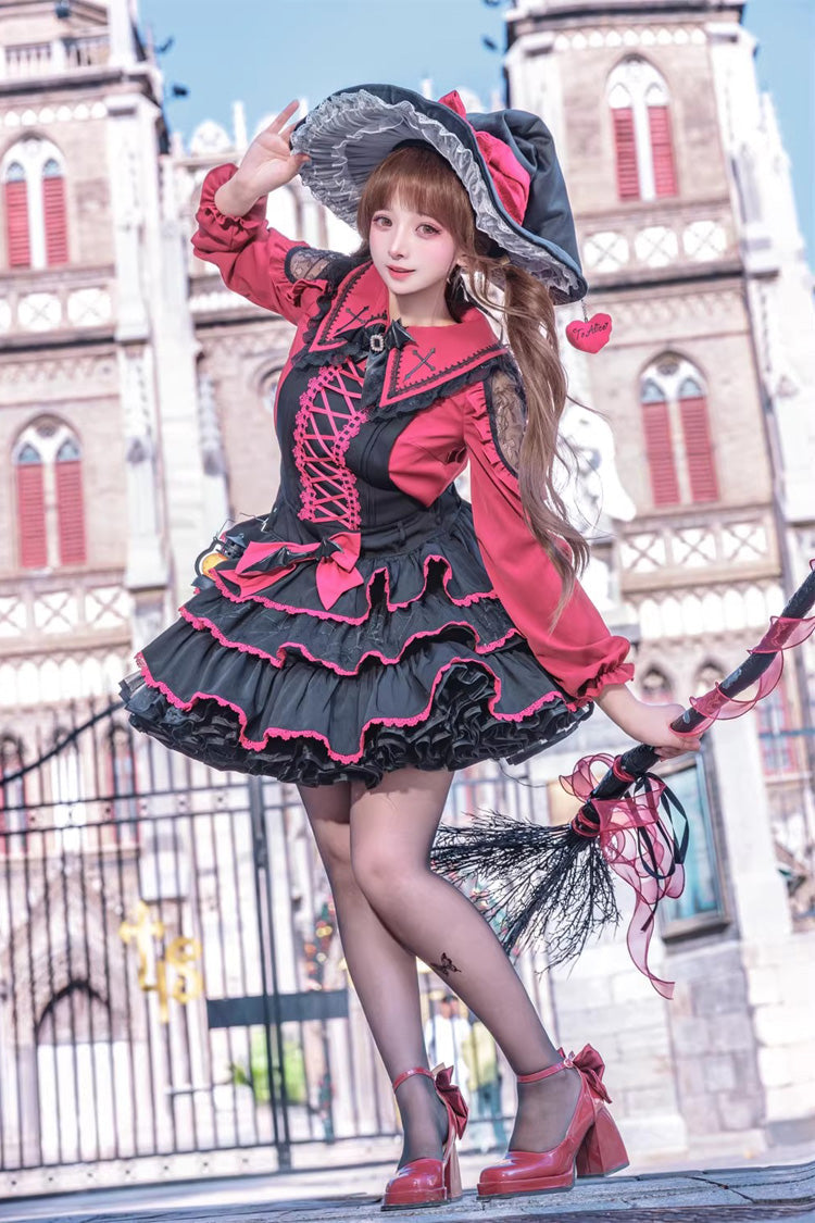 Showa Cake Witch Lolita JSK with Lace-Up Back - Noir
