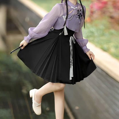 3D Butterfly Pearl Slip Top Dress Lace-up Decor