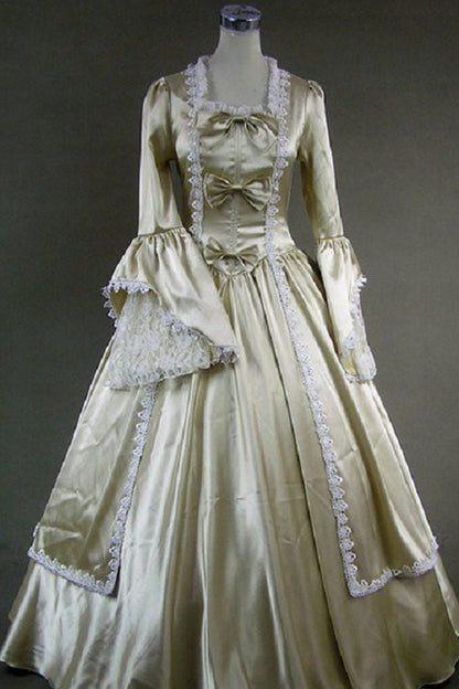 Cotton Square Collar Bowknot Floor-Length Dress
