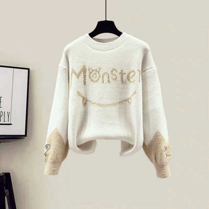 Letter Monster Set Sweater Pants Casual Vest Fleece