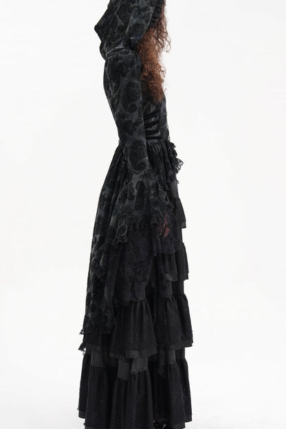 Hooded Ripped Jacket with Multi-Layer Lace Embroidery