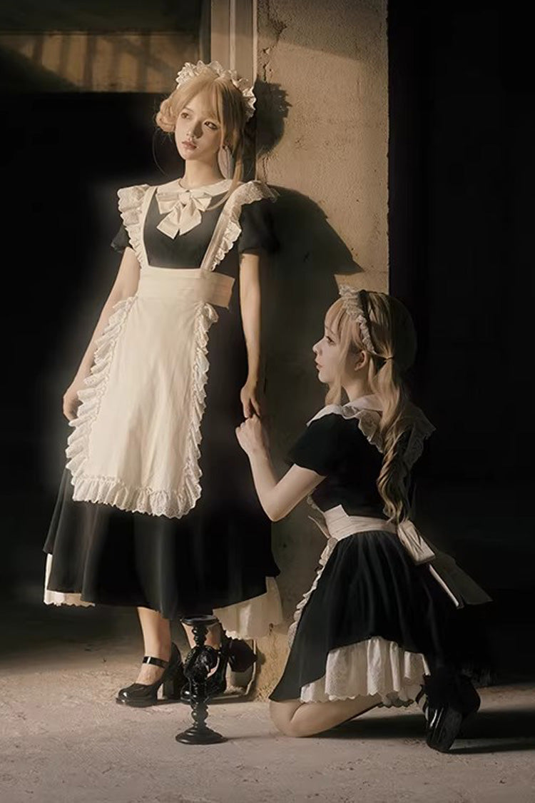 Ruffled Bow Sweet Elegant Maid Dress - Black/White