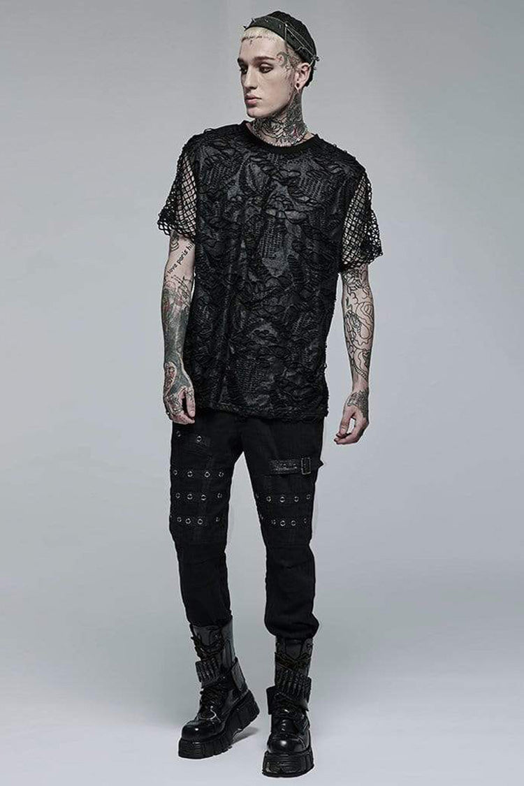 Morbid Ripped Mesh Stitch Loose Knit Short Sleeve Shirt