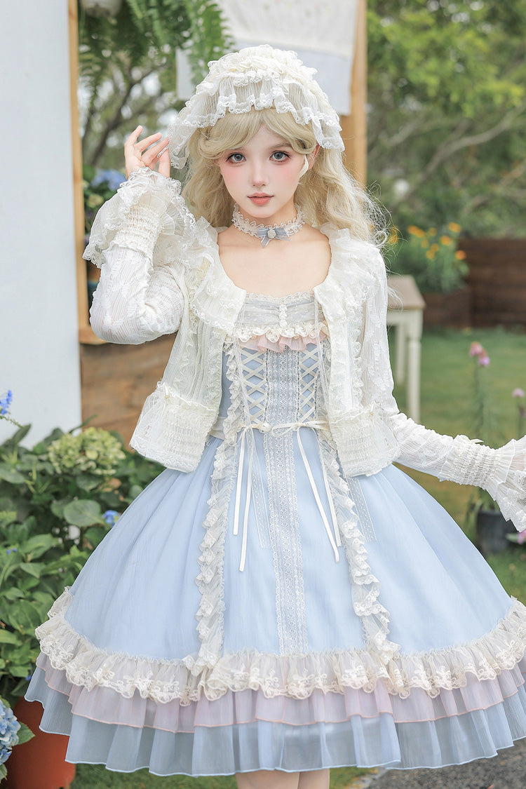 Square Collar Flutter Sleeve Triple Ruffled Lace-Up Sweet Lolita JSK Two Versions