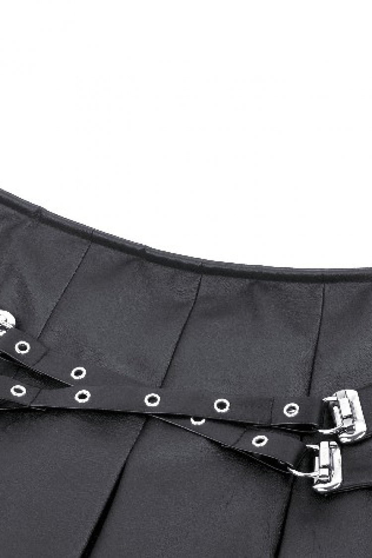 Ebony Buckled PU Mini Skirt with Faux Leather and Pleats - Femme