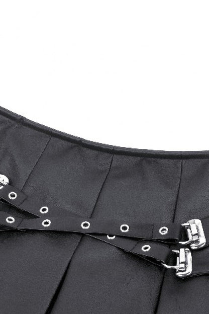 Ebony Buckled PU Mini Skirt with Faux Leather and Pleats - Femme