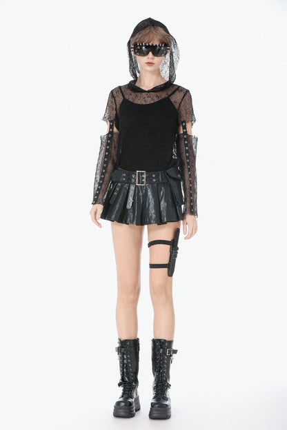 Punk Shorts with Eyelets and Asymmetric Pleated Belt