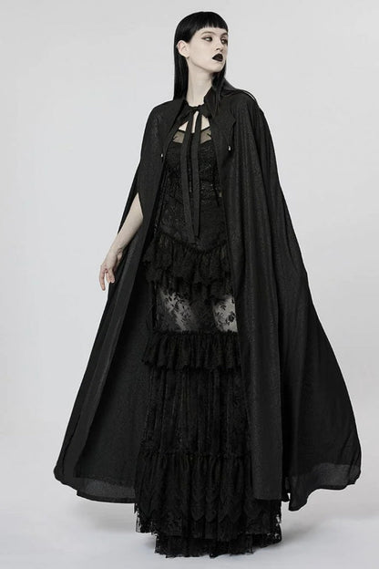 Lace Jacquard Gothic Cape with Lapel Collar and Mesh Details