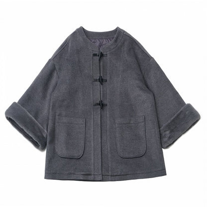 Gray Baggy Long Sleeves Plush Cuff Duffle Coat