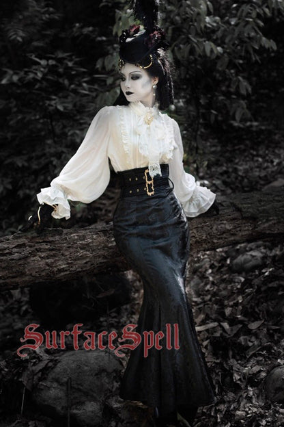 Snake Print Flared Fishbone Mermaid Gothic Lolita Skirt in Black Faux Leather