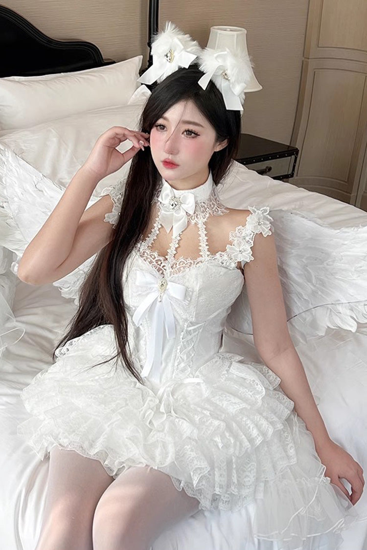 Ivory Ruffle Bow Lace Mini Lolita Skirt Dress