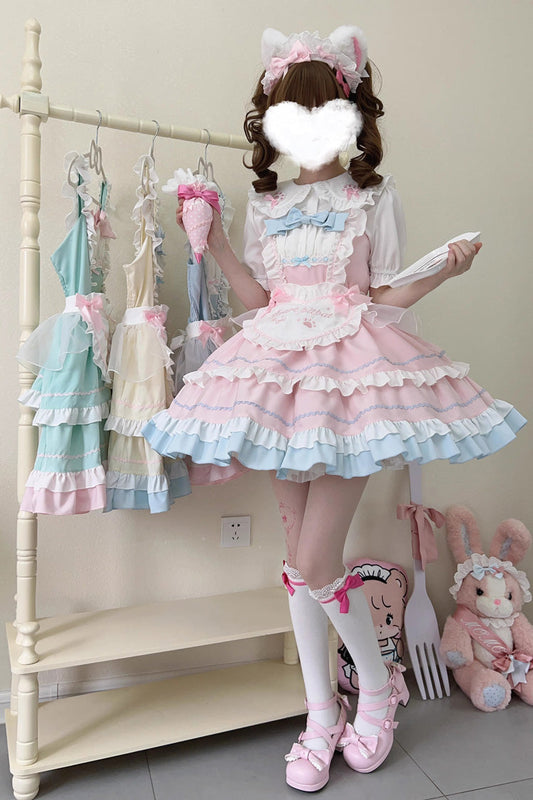 Cat-Ear Story Layered Ruffled Bowknot JSK Lolita Dress in Four Colors