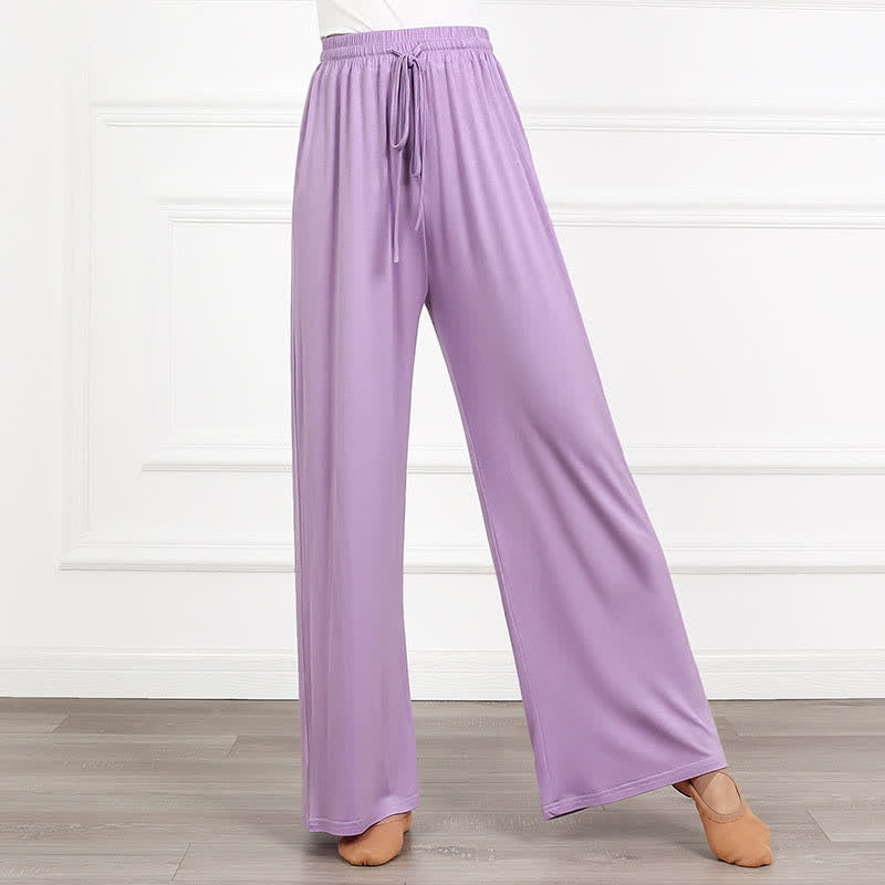 Pantalon décontracté élégant à taille haute et à lacets, coupe ample et fluide 