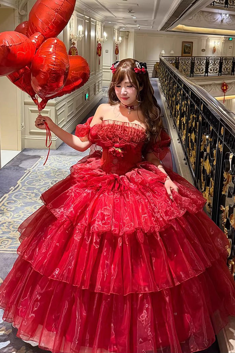 Ruffled Sleeveless Sweet Lolita Dress - Red Mousse Love Song