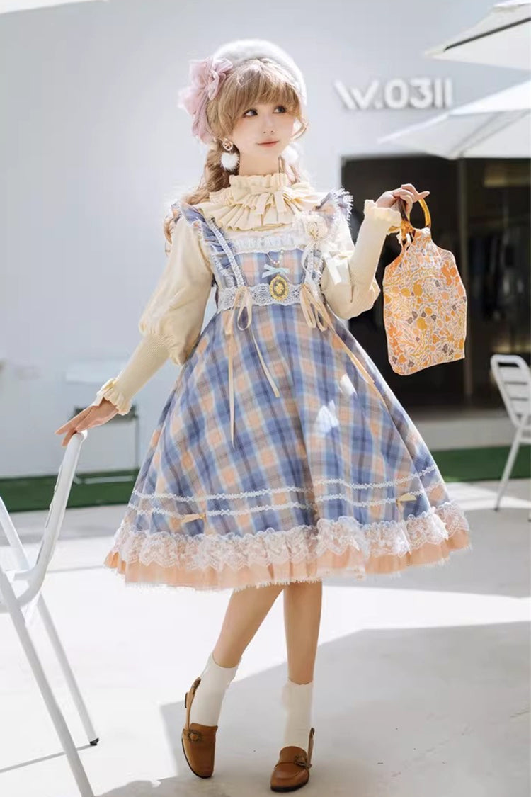 Endless Summer High Waist Print Ruffle Bow Lace Princess Lolita JSK Two Styles in Yellow Blue