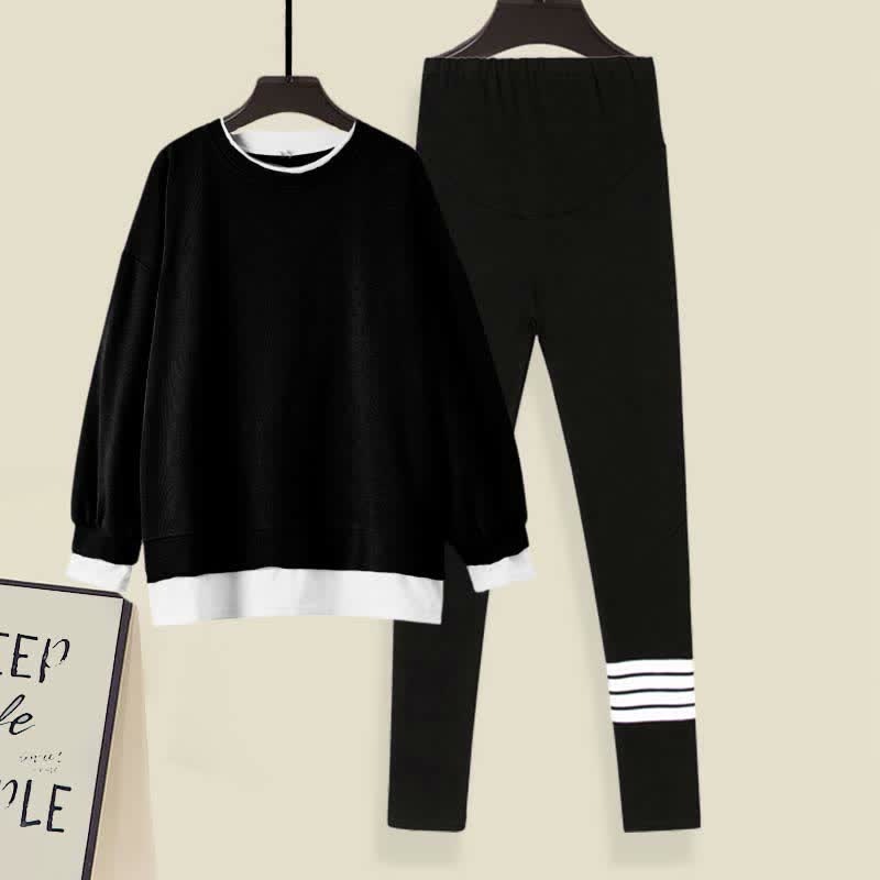 Lässiges Sweatshirt mit rundem Kragen, lässiges Leggings-Set