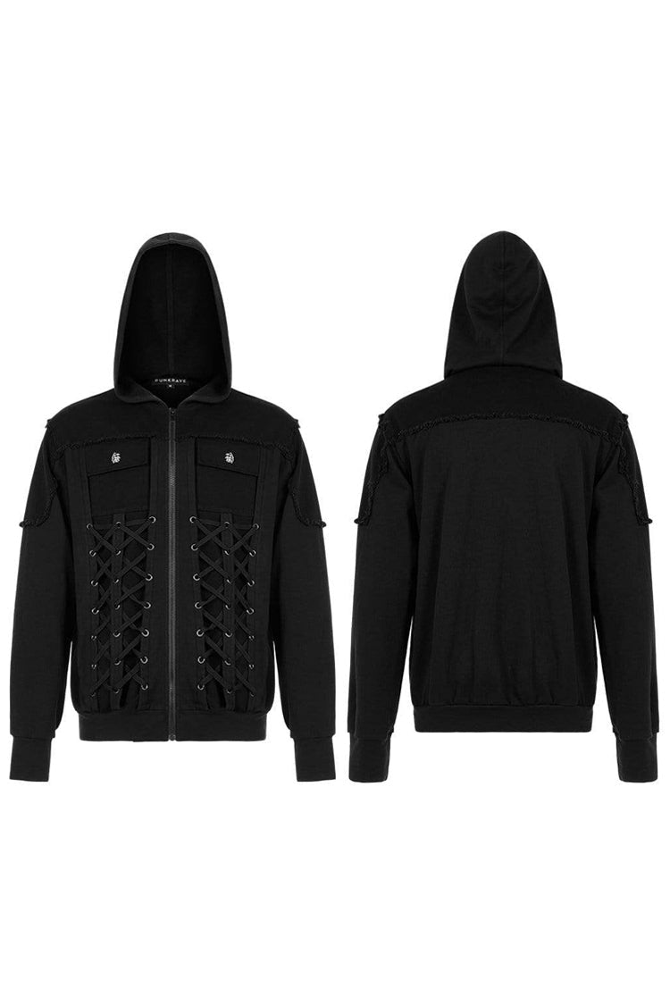 Lace-Up Front Long Sleeve Knit Hooded Jacket
