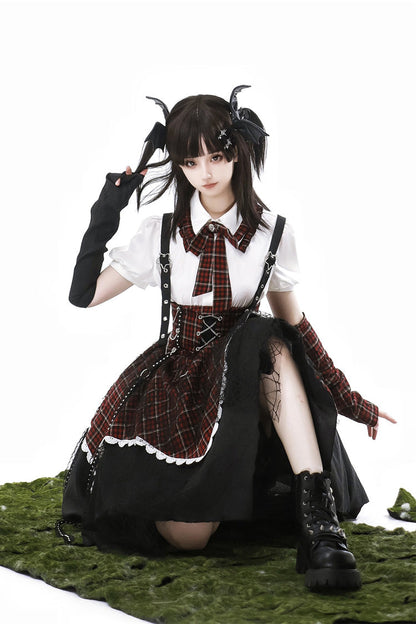 Soul Mantra Plaid Sweet Lolita Strap Dress - Noir