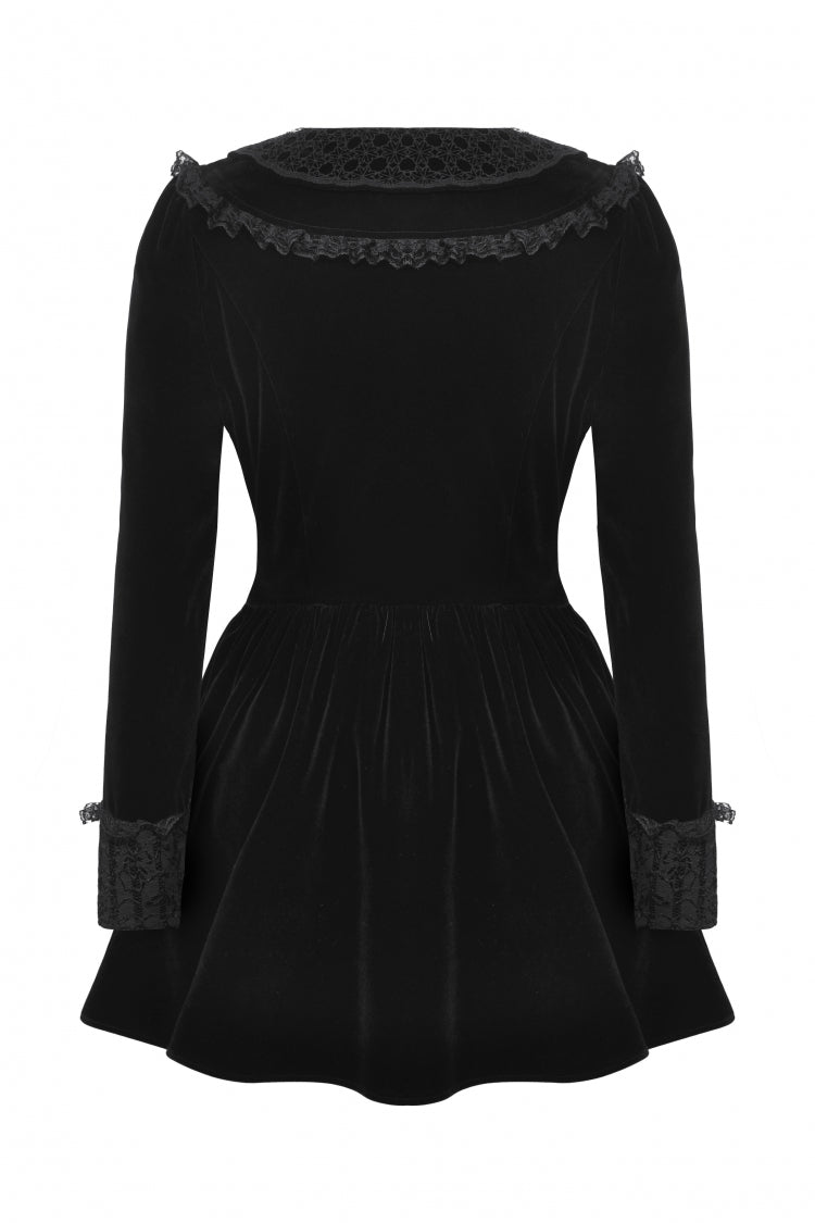 Obsidian Lace Velvet Mini Dress with Long Sleeves