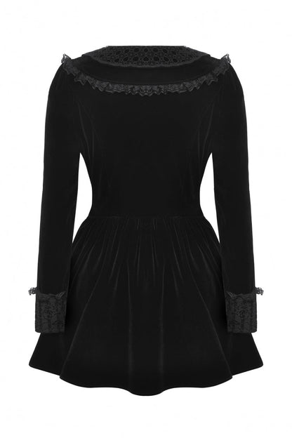 Obsidian Lace Velvet Mini Dress with Long Sleeves