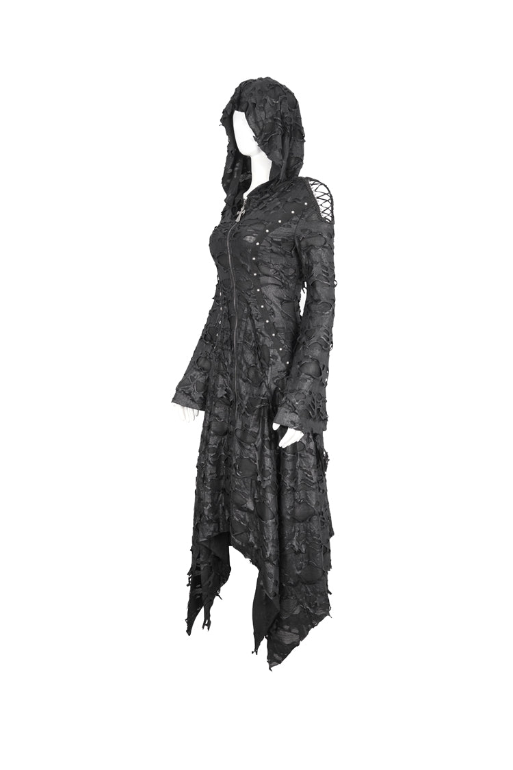 Irregular Hooded Goth Dress with Flared Sleeves