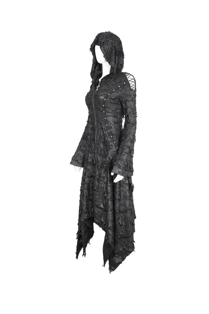 Irregular Hooded Goth Dress with Flared Sleeves