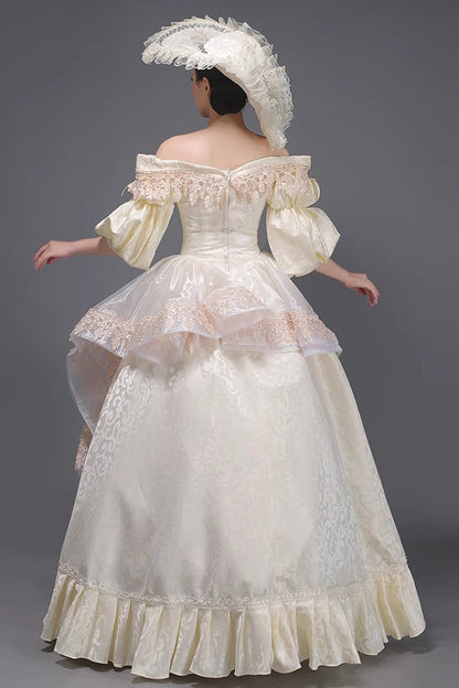 Ruffle Strapless Victorian Dress with Half Sleeves