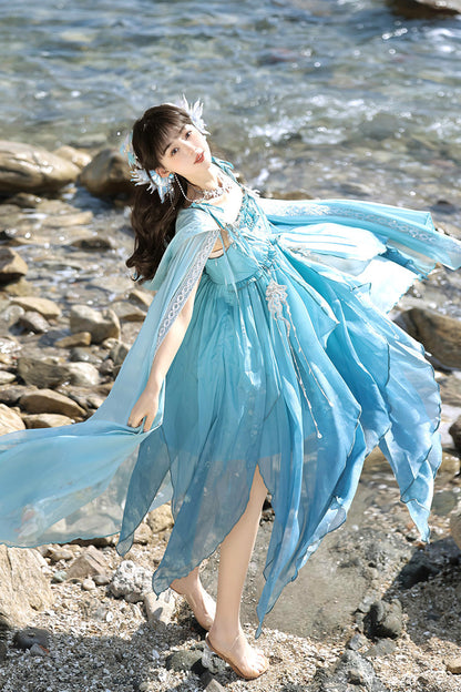Gradient Hooded JSK with Irregular Print and Cloak Set