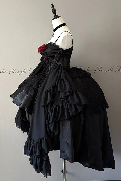 Blood Feast Halloween Off-Shoulder JSK Dress with Ruffles - Noir