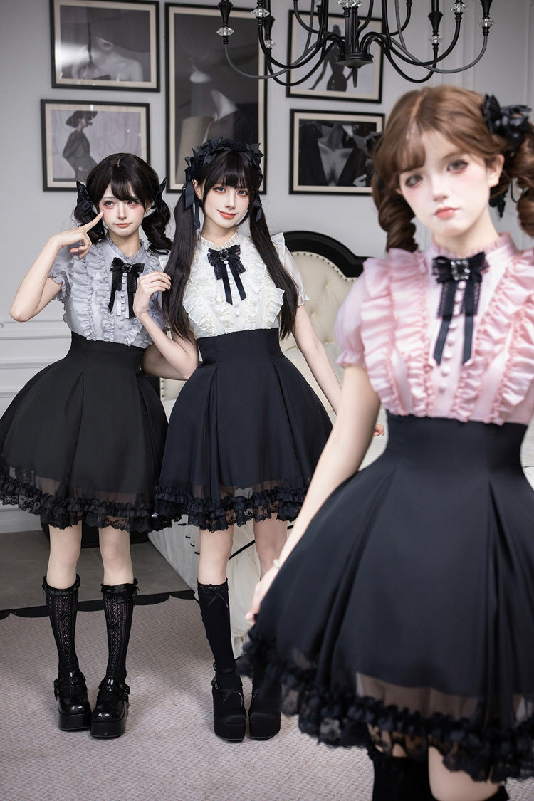 Puff-Sleeve Color-Blocked Faux Two-Piece Sweet Dress