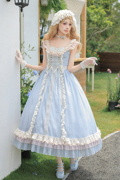 Square Collar Flutter Sleeve Triple Ruffled Lace-Up Sweet Lolita JSK Two Versions