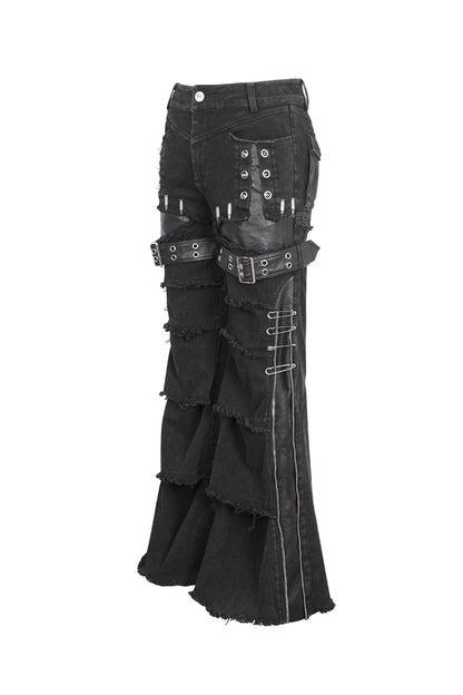 Men's Punk Flared Pants in Spliced Black Faux Leather