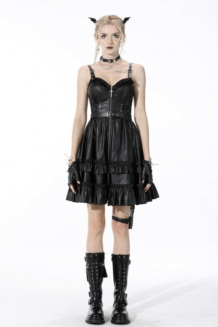 Layered Strap Gothic Dress with Buckles and Zippers