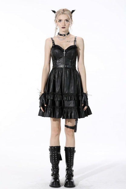 Layered Strap Gothic Dress with Buckles and Zippers