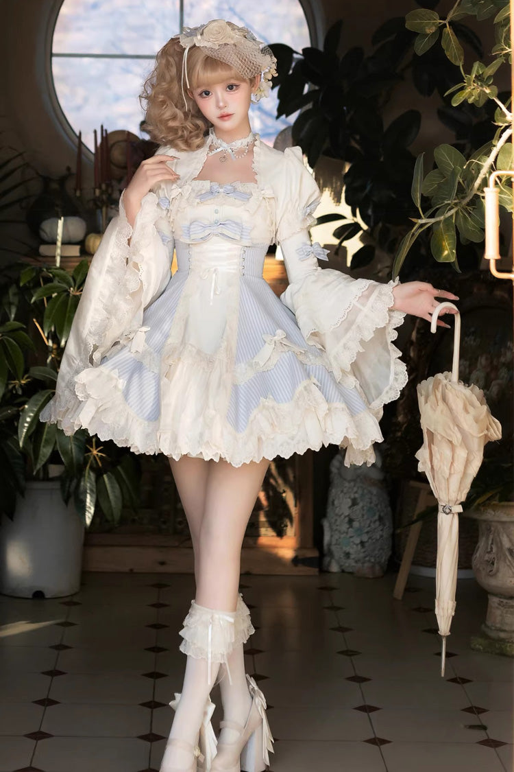 Sleeveless Double Printed Ruffled Open Bow Lace-Up Sweet Lolita JSK Short