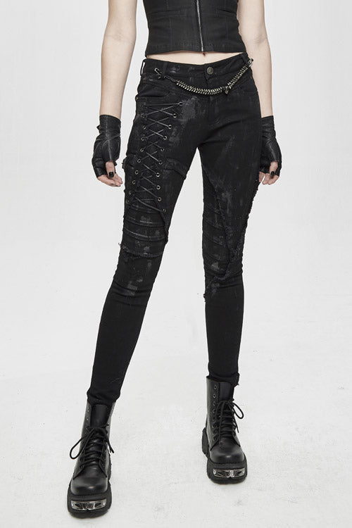 Hand-Painted Laced-Up Gothic Style Slim Pants