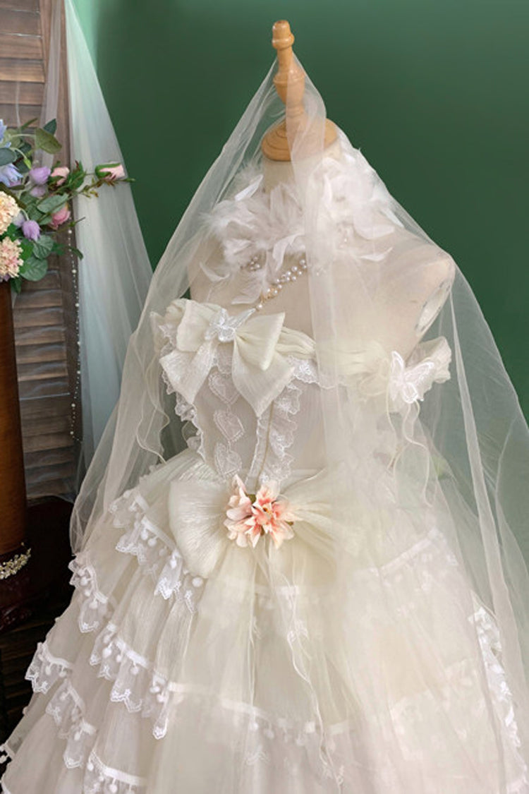 Ivory Ruffled Bow Pearl Decorated Lolita JSK Full Set