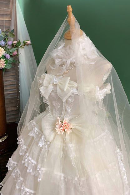 Ivory Ruffled Bow Pearl Decorated Lolita JSK Full Set