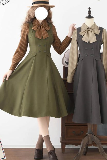 Emerald Misty Shirt Forest Square Collar Sleeveless Ruffled British Vintage Elegant Lolita JSK